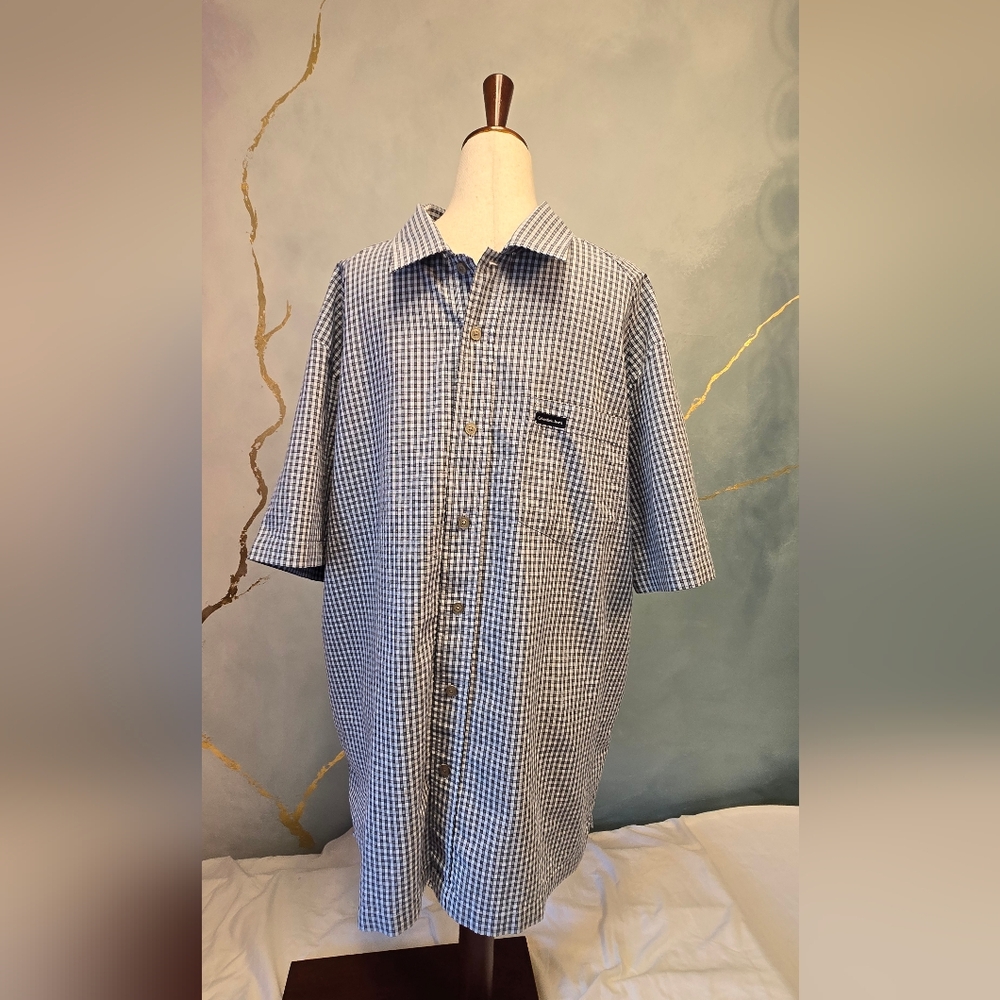 Calvin Klein Jeans Blue Gingham Check Short-Sleeve Button-Down Shirt L